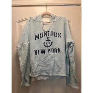 Ocean Drive Women Long Sleeve Montauk New York Pullover Hoodie Top Size XL Blue